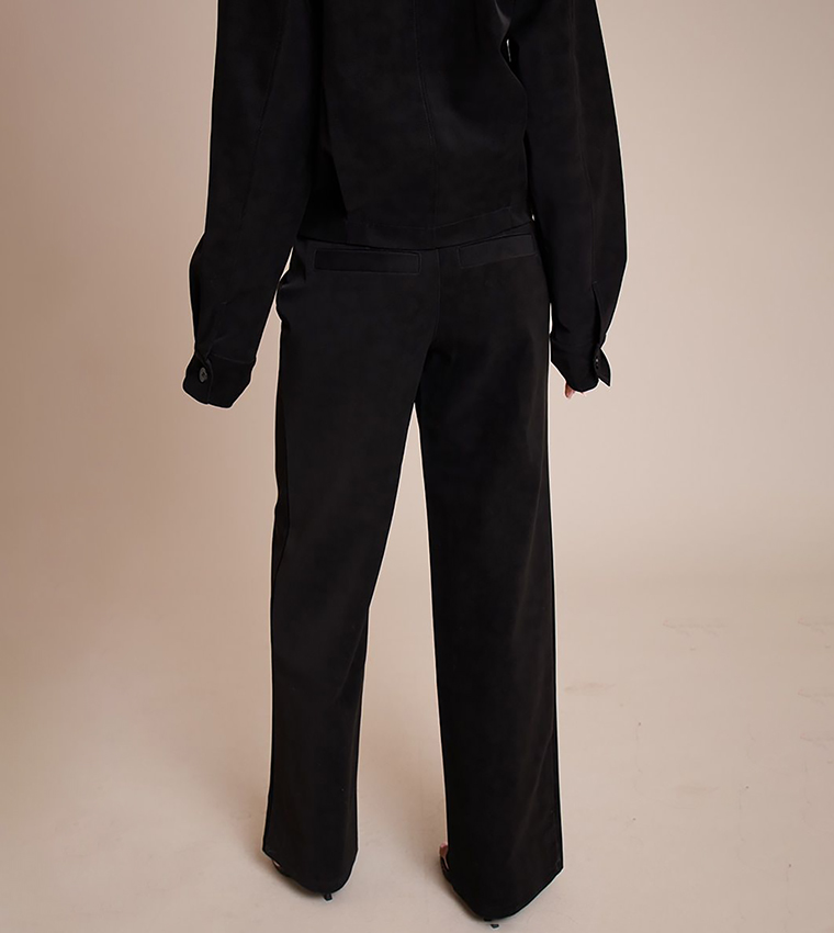 Tall Washed Faux Leather Wide Leg Trousers