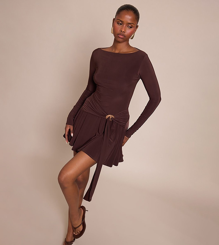 Slinky Trim Belt Detail Shift Mini Dress