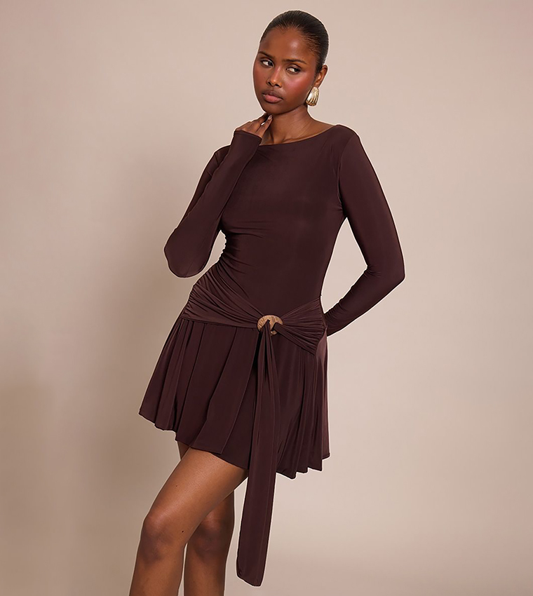 Slinky Trim Belt Detail Shift Mini Dress