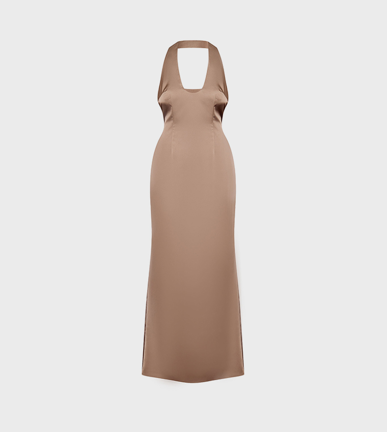 Satin V-Neck Cut-Out Back Maxi Dress