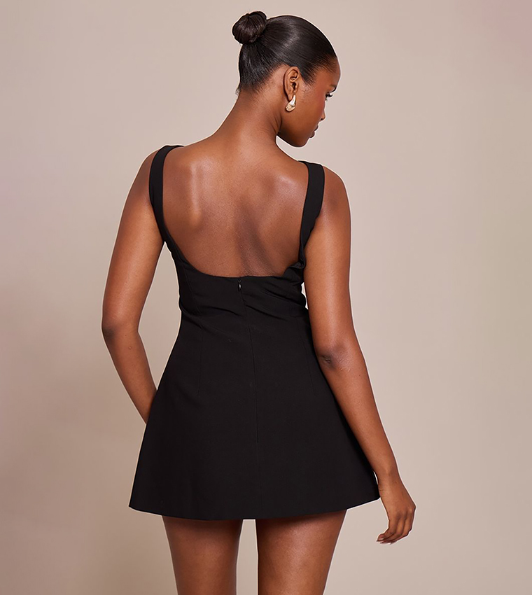 Boat Neck Backless Detail Mini Dress