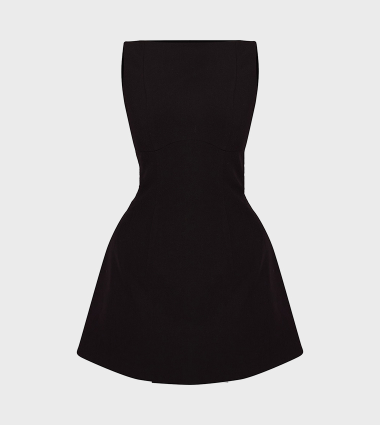 Boat Neck Backless Detail Mini Dress