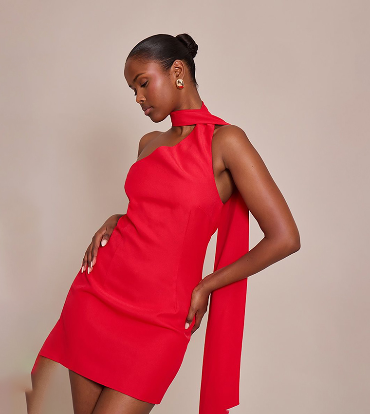 Asymmetric Scarf Detail Mini Dress