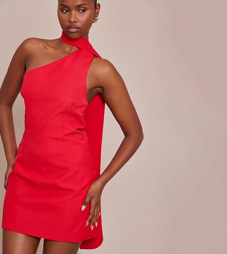 Asymmetric Scarf Detail Mini Dress