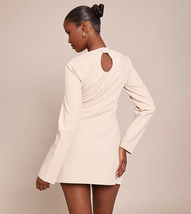 Solid Long Sleeves Mini Dress