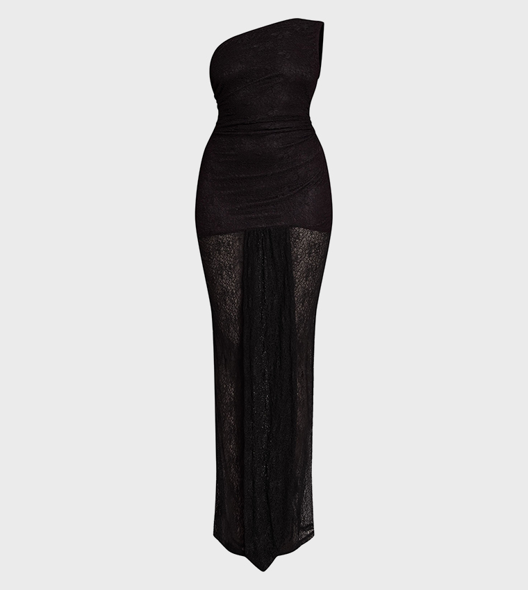 chinese dress ladies Kenny One Shoulder Tiered Maxi Dress Solid Black