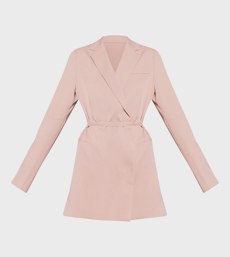 Solid Tie Mini Blazer Dress