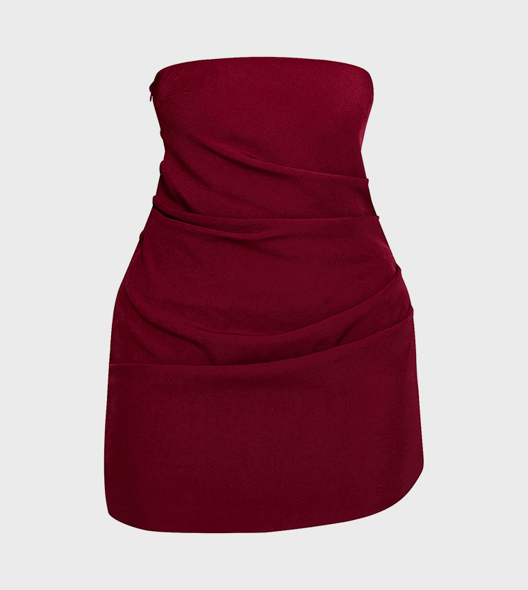 Solid Strapless Ruched Mini Dress