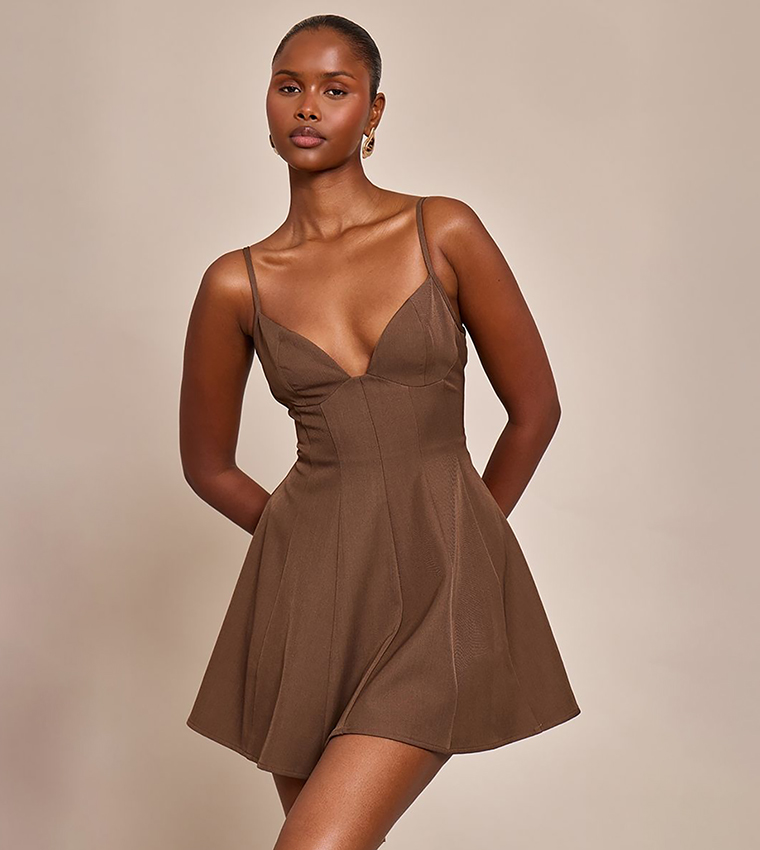Strappy Pleated Shift Mini Dress