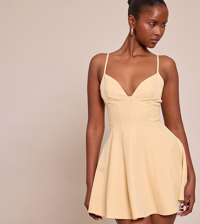 Strappy Pleated Shift Mini Dress