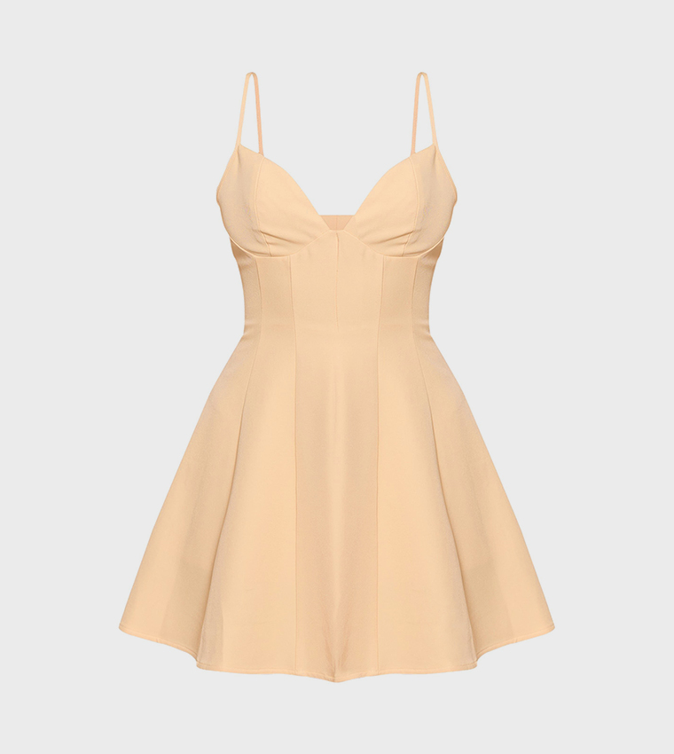 Strappy Pleated Shift Mini Dress