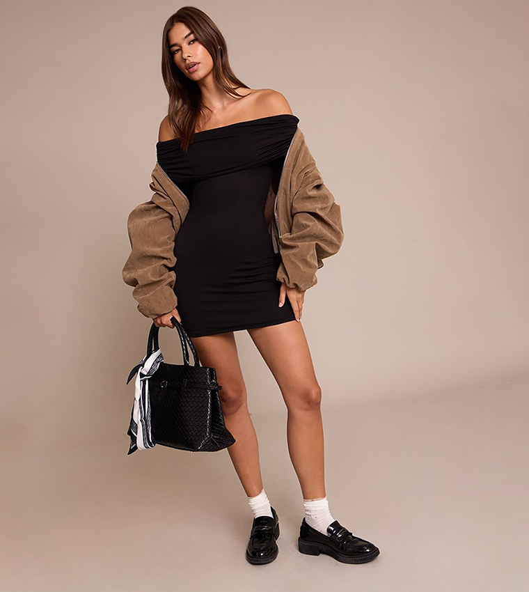 Soft Touch Jersey Bardot Bodycon Mini Dress