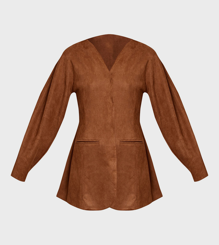 Faux Suede Cocoon Sleeves Mini Blazer Dress