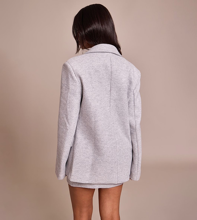 Petite Pointed Lapel Wool Look Blazer