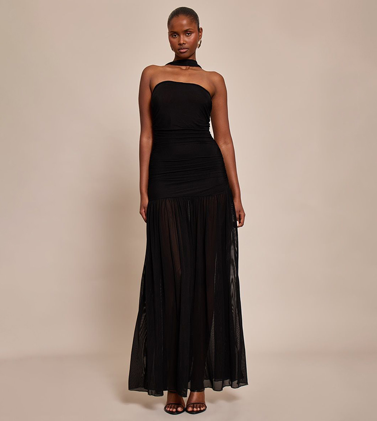 Ruched Scarf Dropped Waist Maxi Dress