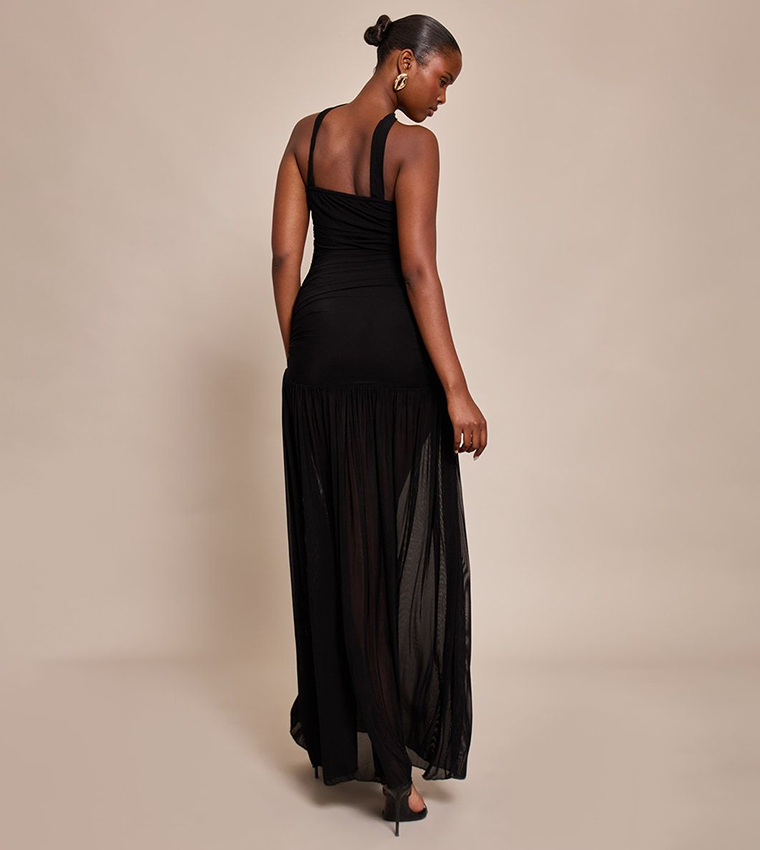 Ruched Scarf Dropped Waist Maxi Dress