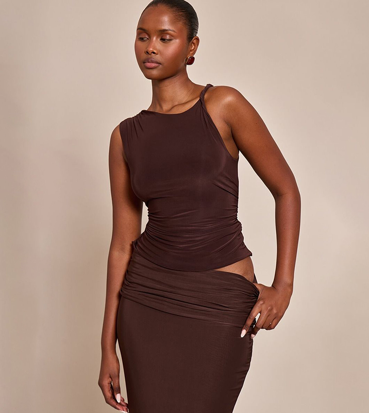 Double Layer Twist Shoulder Detail Crop Top