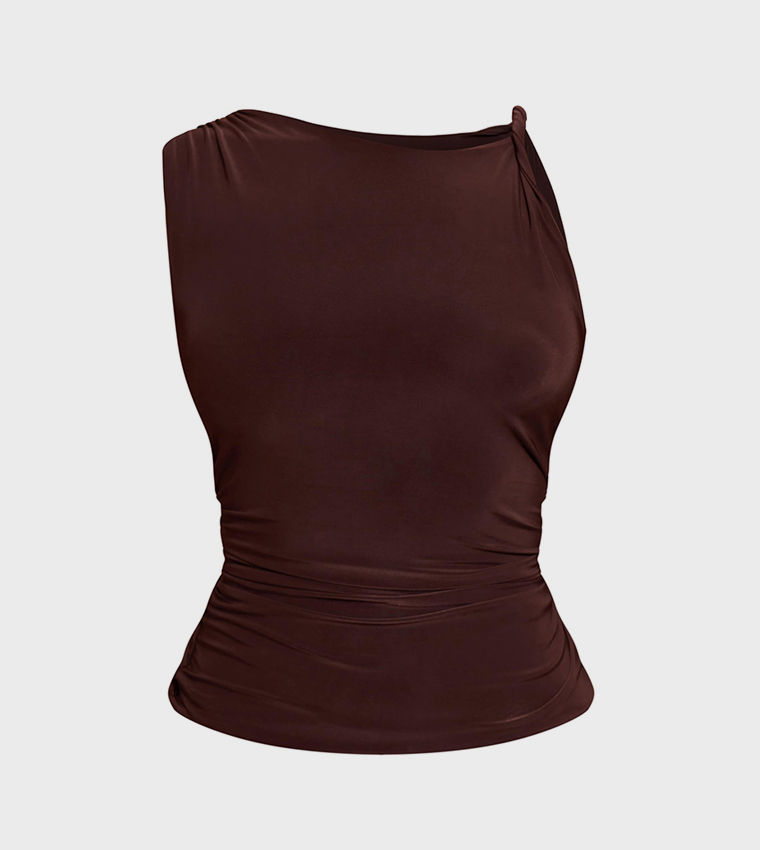 Double Layer Twist Shoulder Detail Crop Top