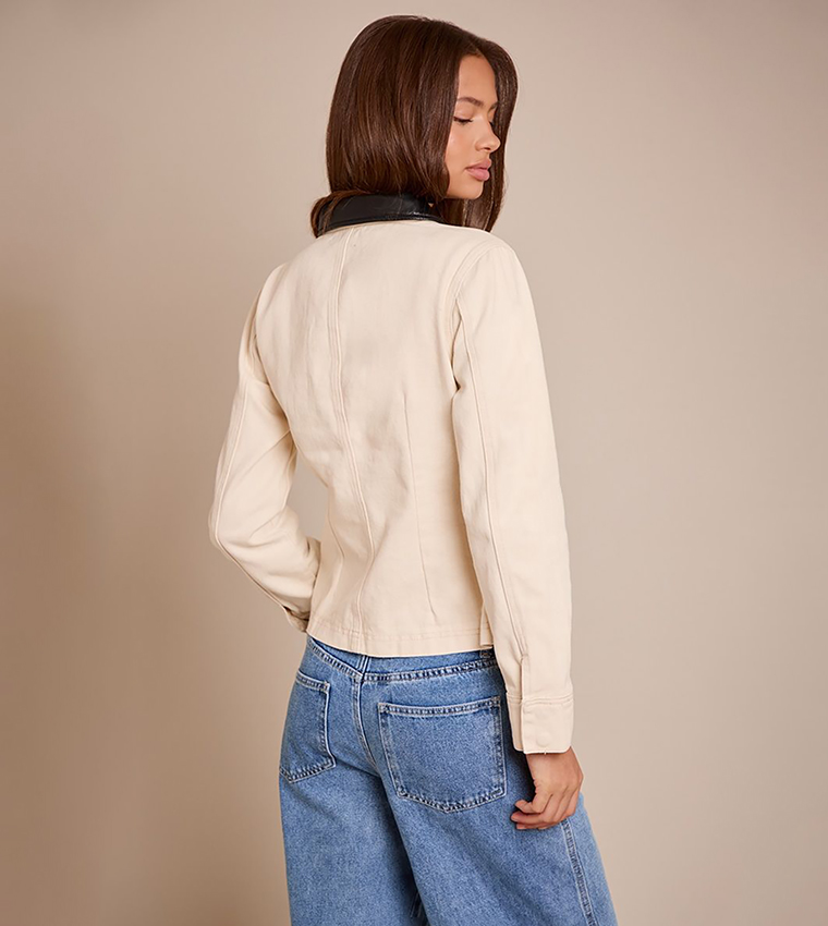 Contrast Collar Cinched Denim Jacket