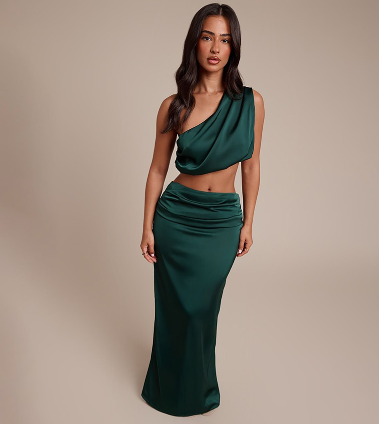 Petite Satin Drape Maxi Skirt
