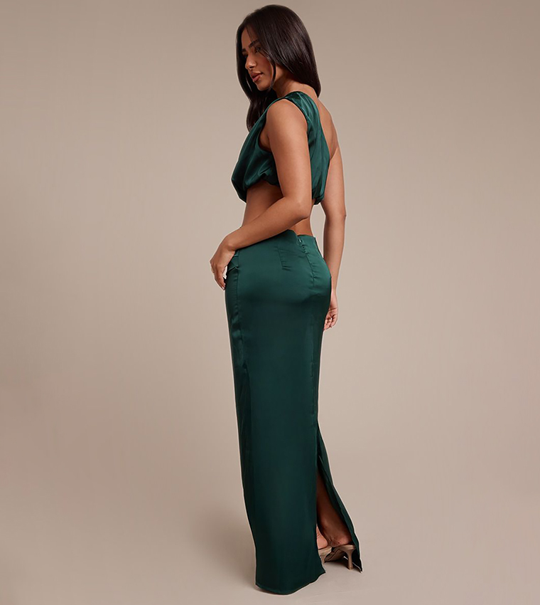 Petite Satin Drape Maxi Skirt