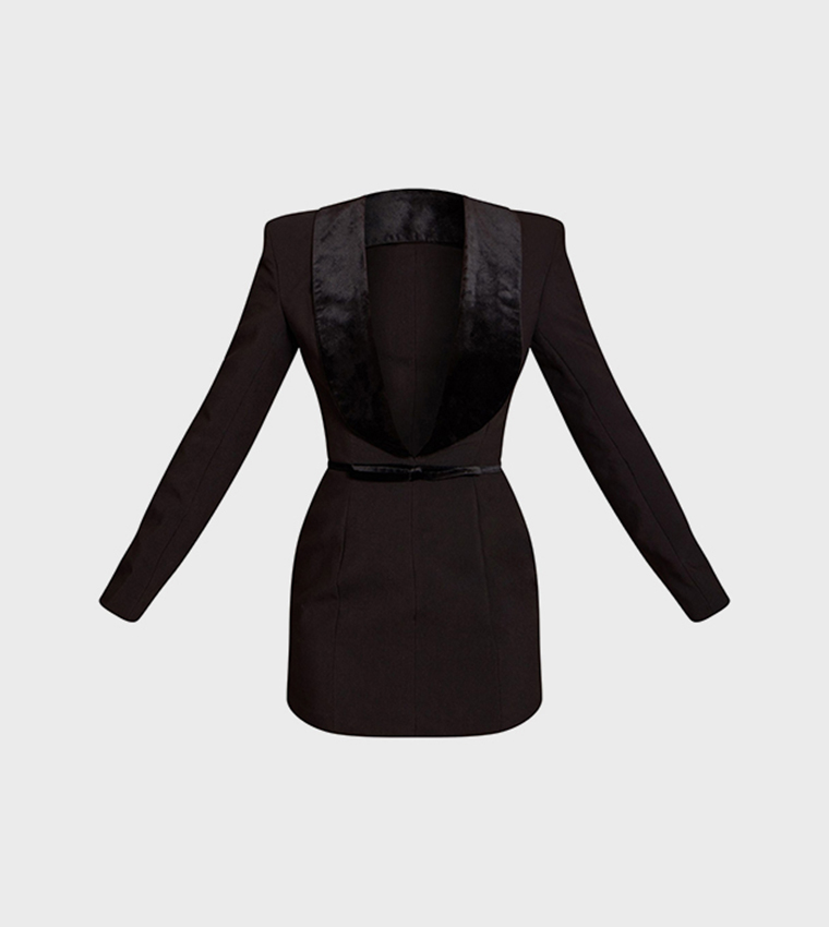 Plt Label Velvet Lapel Bow Detail Mini Blazer Dress
