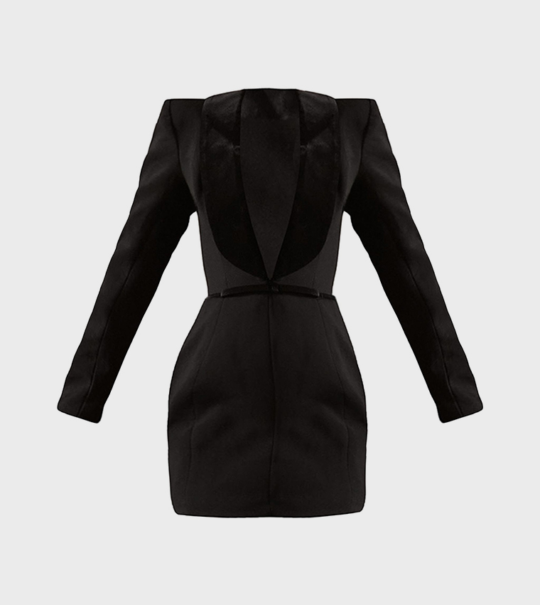 Plt Label Velvet Lapel Bow Detail Mini Blazer Dress