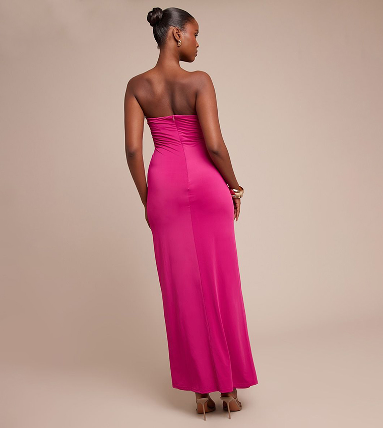 Soft Touch Strapless V Bar Detail Maxi Dress
