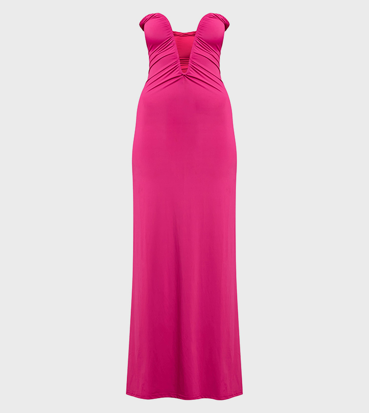 Soft Touch Strapless V Bar Detail Maxi Dress