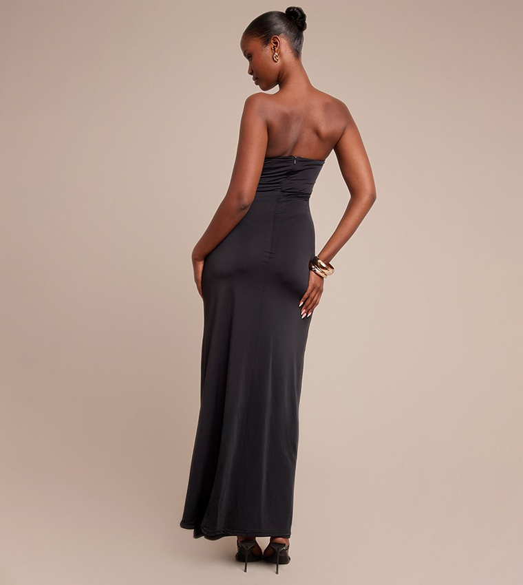 Soft Touch Strapless V Bar Detail Maxi Dress