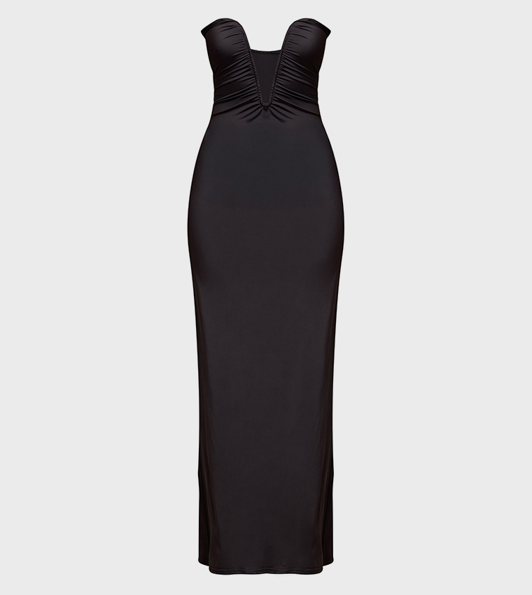 Soft Touch Strapless V Bar Detail Maxi Dress