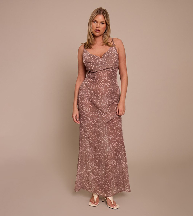 Shape Deer Print Strappy Cowl Neck Maxi Dress