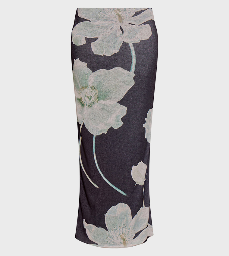 Floral Print Onion Skin Low Rise Maxi Skirt