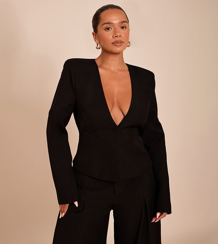 Shape Tailored Plunge Front Cinched Waist Blazer