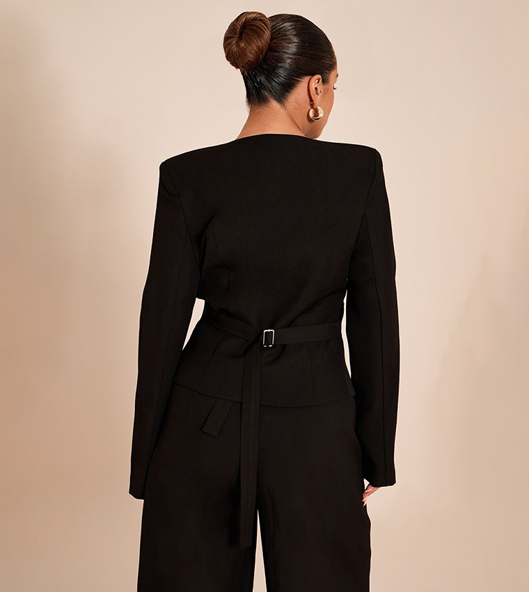 Shape Tailored Plunge Front Cinched Waist Blazer