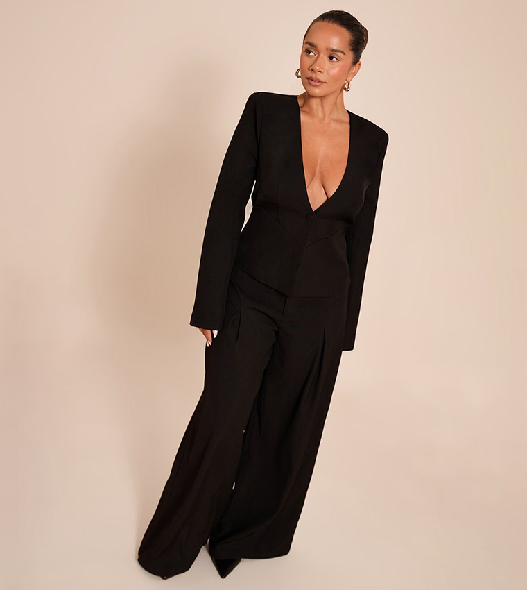 Shape Tailored Plunge Front Cinched Waist Blazer