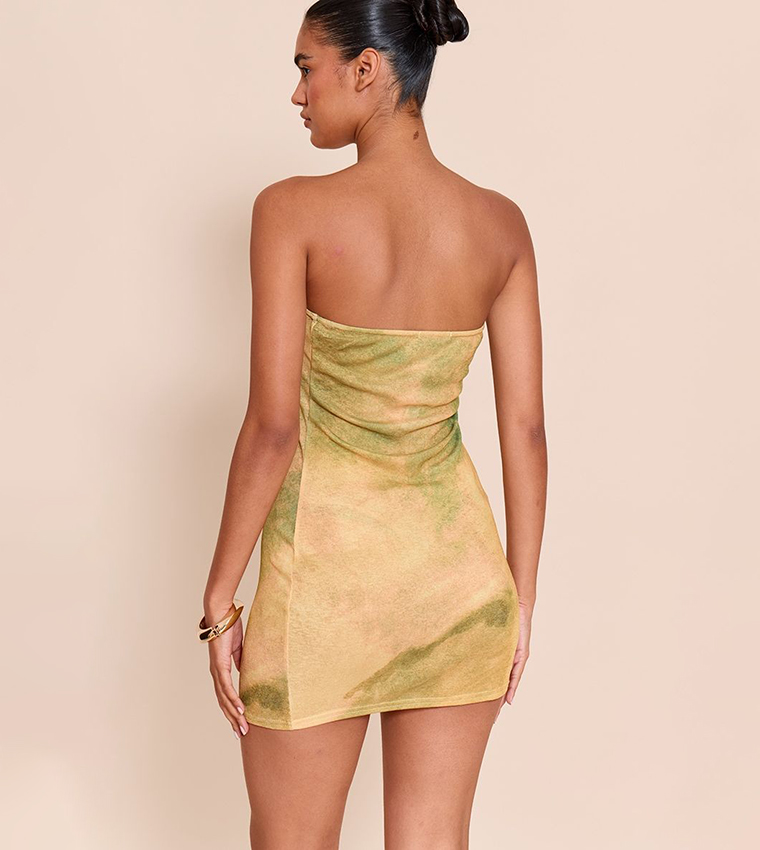 Abstract Print Onion Skin Strapless Mini Dress