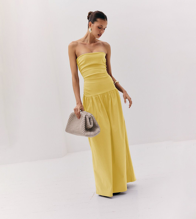 Stretch Strapless Ruched Maxi Dress