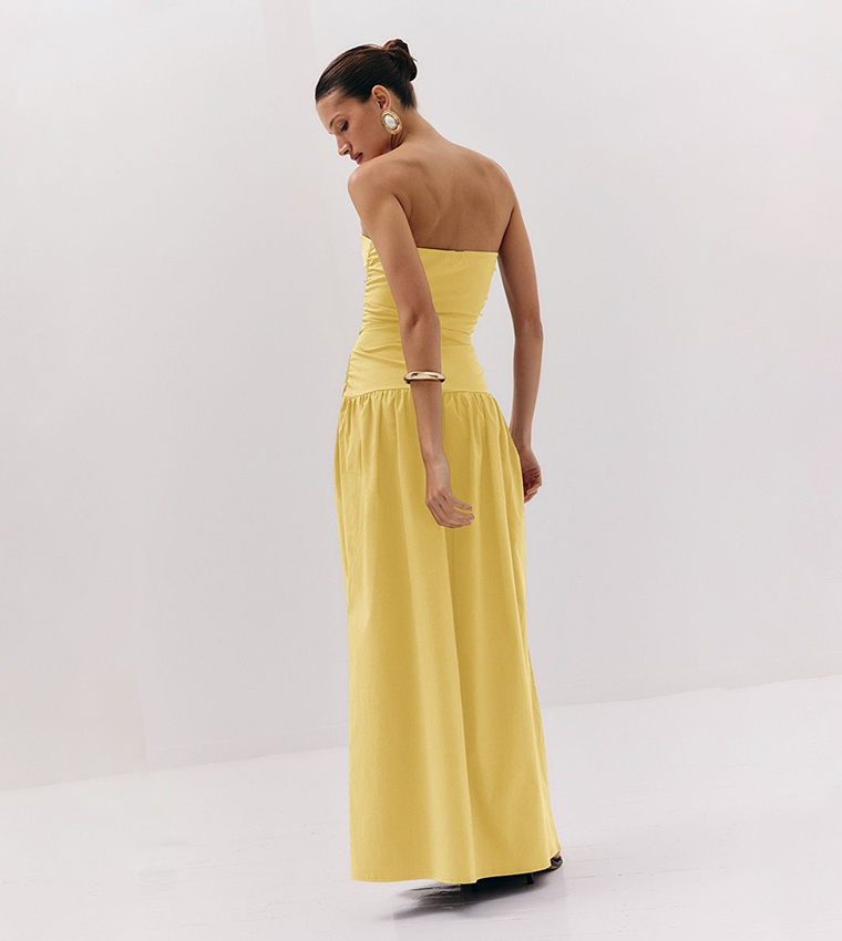 Stretch Strapless Ruched Maxi Dress