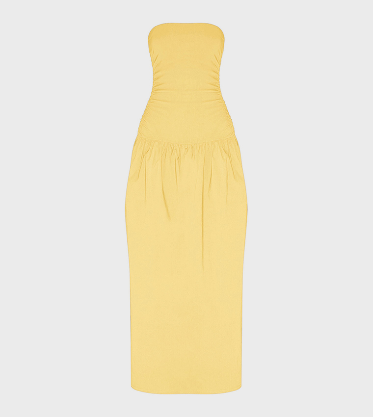 Stretch Strapless Ruched Maxi Dress