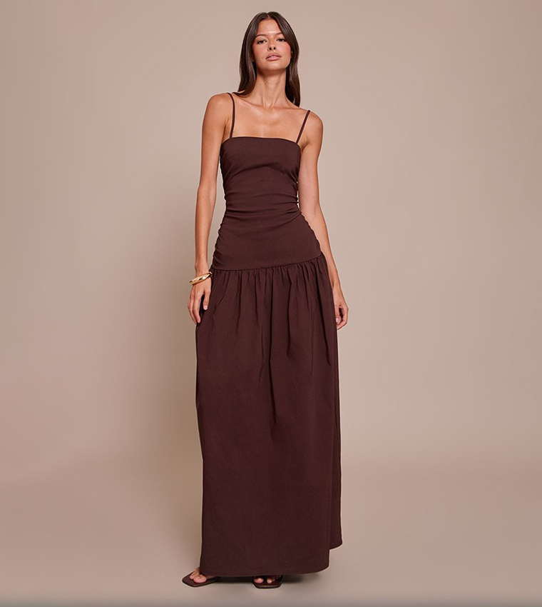 Stretch Strappy Ruched Maxi Dress