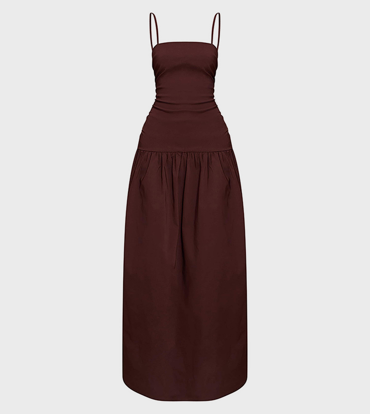 Stretch Strappy Ruched Maxi Dress