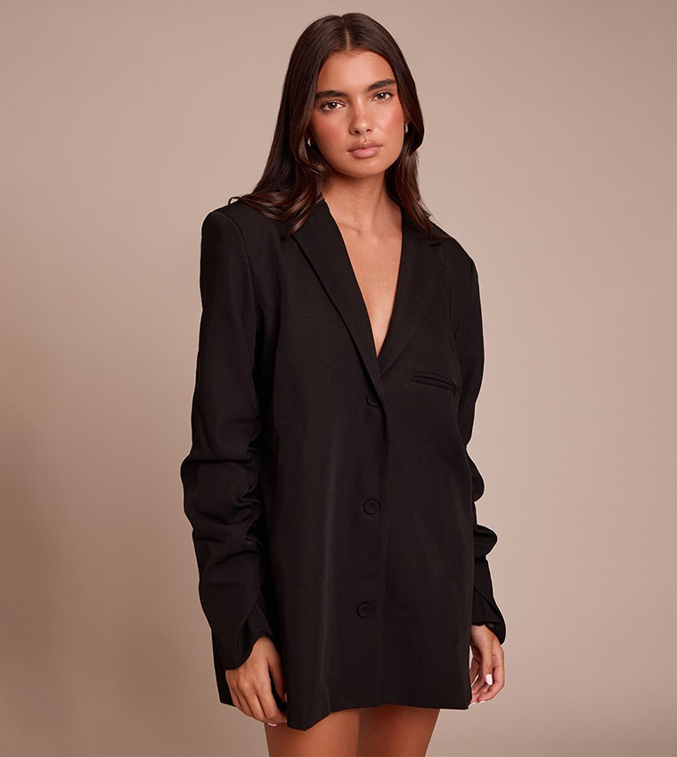 فستان جاكيت ميني كم مكشكش 