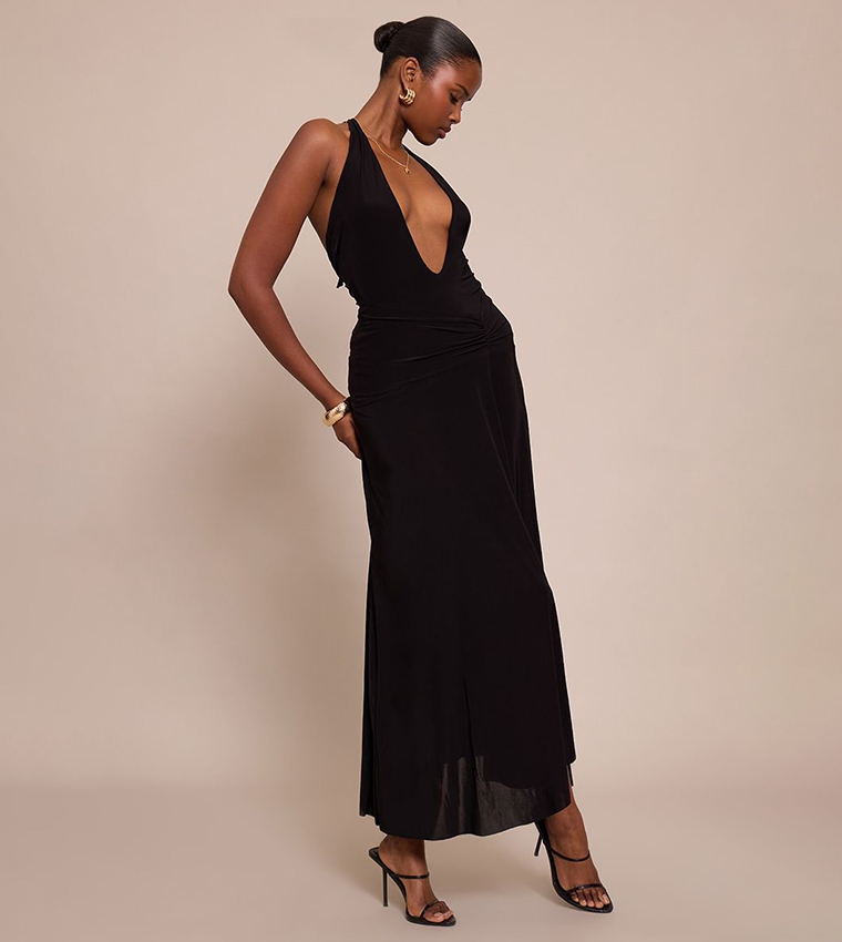 Plunge Ruched Midaxi Dress
