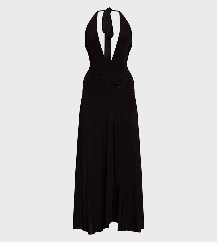 Plunge Ruched Midaxi Dress