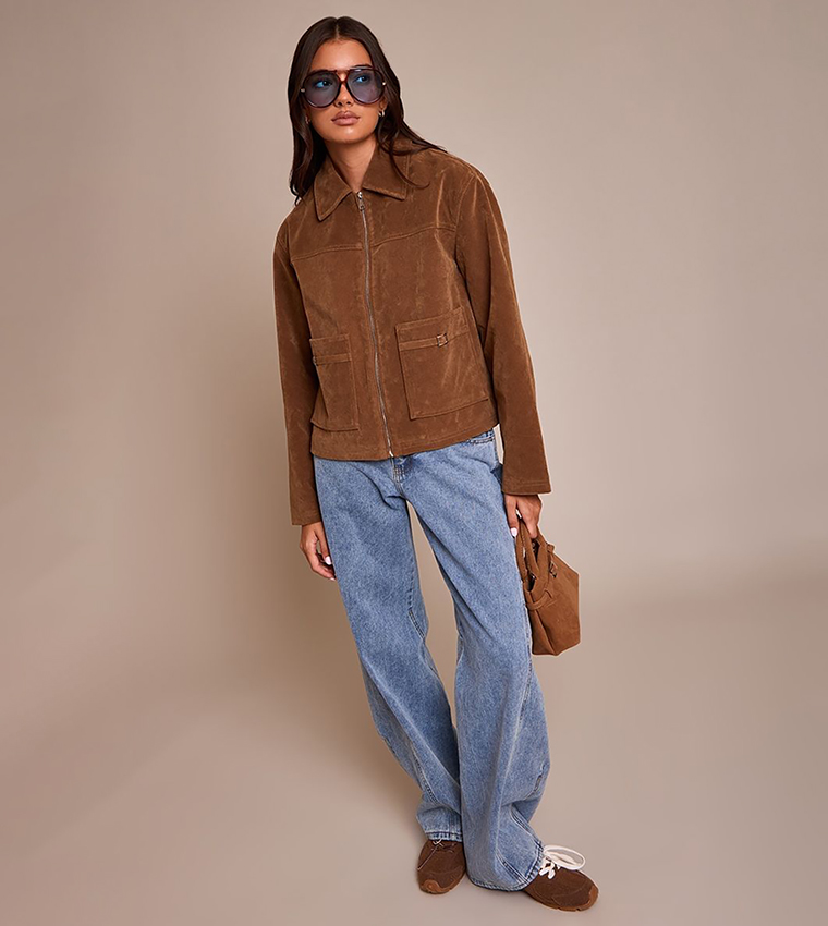 جاكيت شامواه صناعي بجيب 