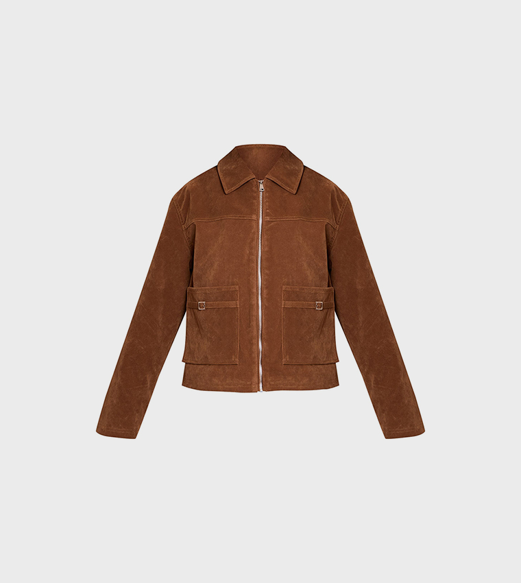 جاكيت شامواه صناعي بجيب 