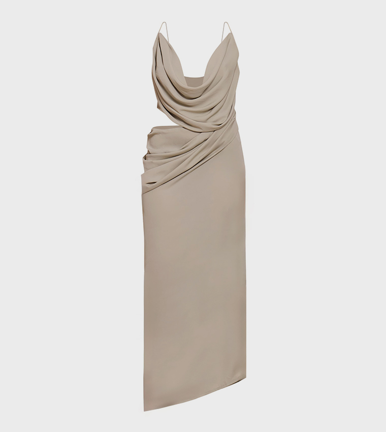 Chiffon Drape Cut-Out Midi Dress