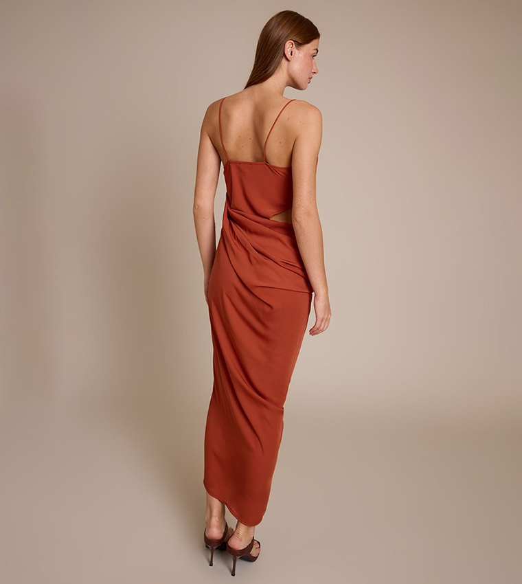 Chiffon Drape Cut-Out Midi Dress