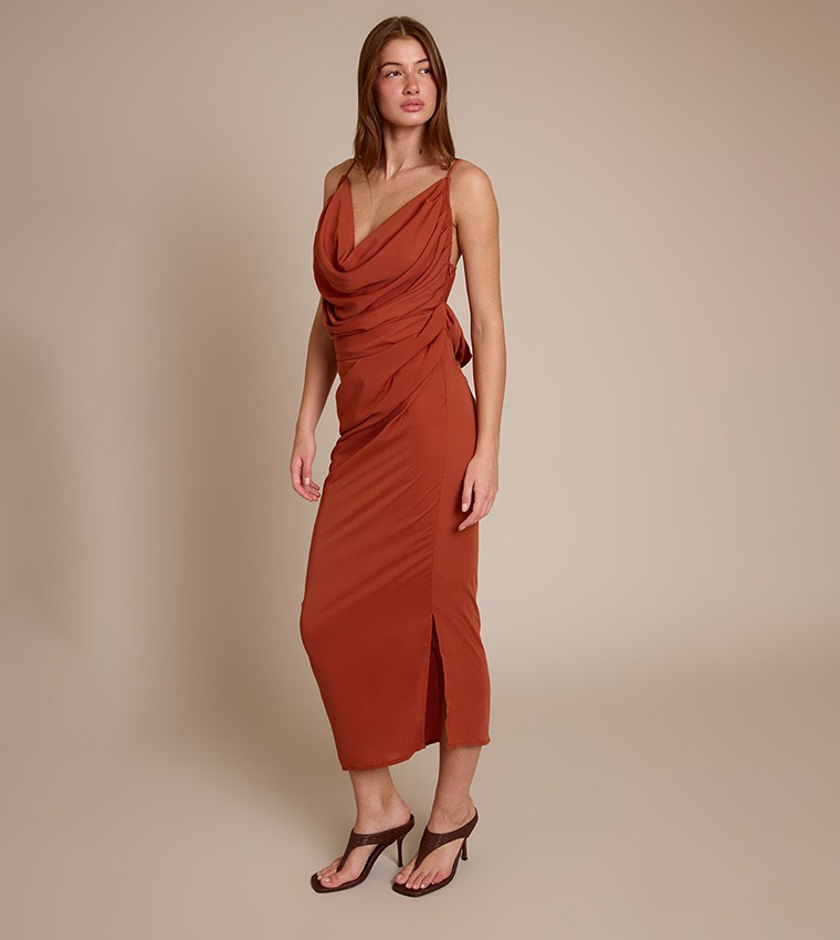 Chiffon Drape Cut-Out Midi Dress